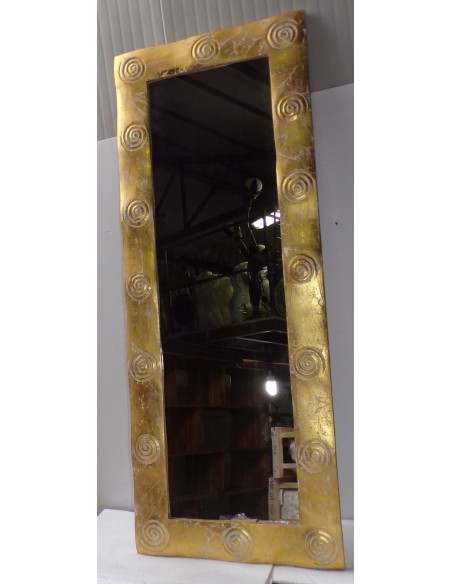 Specchio in legno intarsiato con spirali cm 138x53 oro e bianco da parete