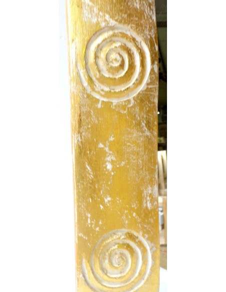 Specchio in legno intarsiato con spirali cm 138x53 oro e bianco da parete