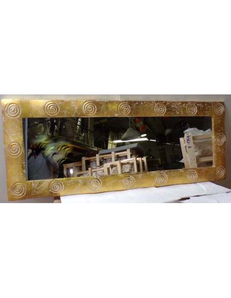 Specchio in legno intarsiato con spirali cm 138x53 oro e bianco da parete