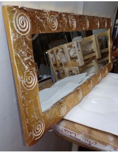 Specchio in legno intarsiato con spirali cm...
