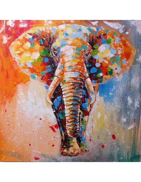 Quadro dipinto pop art elefante cm100x100 africana tribale moderno industrial tela multicolor