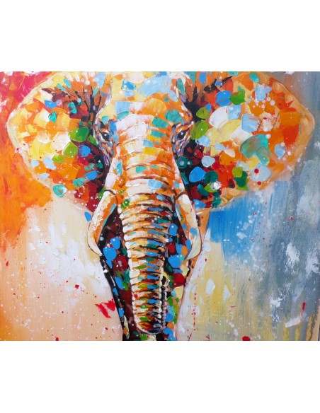 Quadro dipinto pop art elefante cm100x100 africana tribale moderno industrial tela multicolor