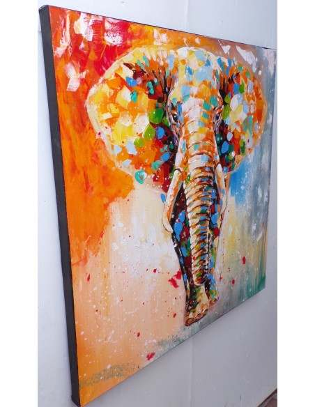 Quadro dipinto pop art elefante cm100x100 africana tribale moderno industrial tela multicolor