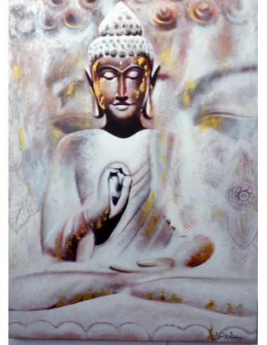 Quadro dipinto Buddha cm 120x90 testata letto viso Budda bianco oro