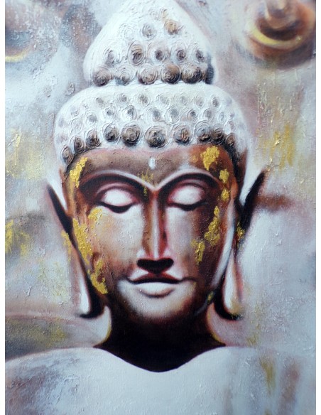 Quadro dipinto Buddha cm 120x90 testata letto viso Budda bianco oro