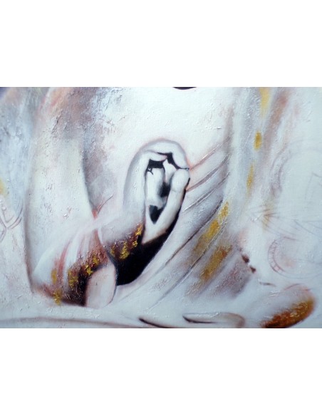 Quadro dipinto Buddha cm 120x90 testata letto viso Budda bianco oro