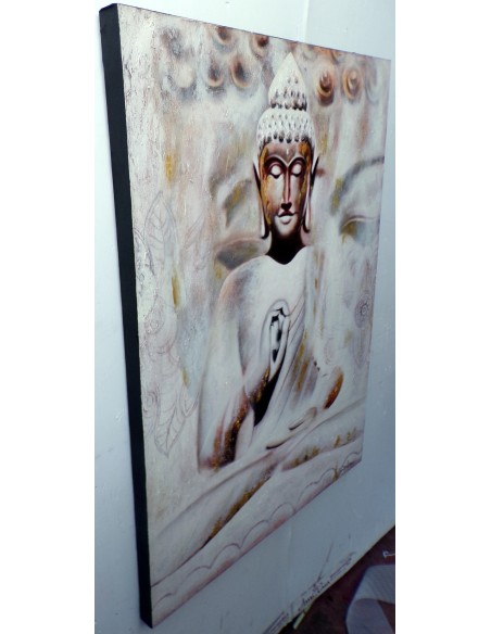Quadro dipinto Buddha cm 120x90 testata letto viso Budda bianco oro