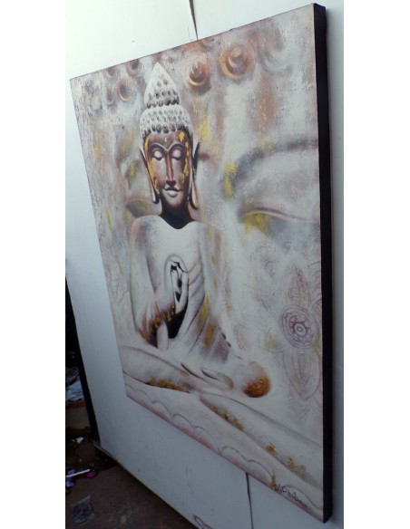 Quadro dipinto Buddha cm 120x90 testata letto viso Budda bianco oro
