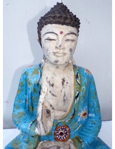Statua di Buddha in legno massello suar Intarsiato e... 2