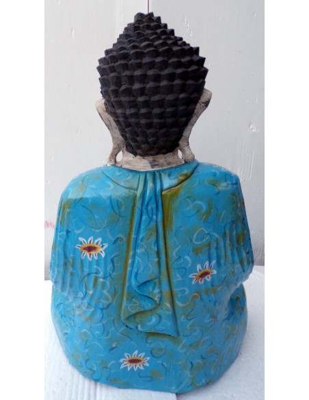 Statua di Buddha in legno massello suar Intarsiato e dipinta a mano cm 31x15x40h anticata