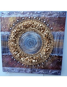 Quadro astratto texture cm 50x50 oro dipinto a mano tela... 2