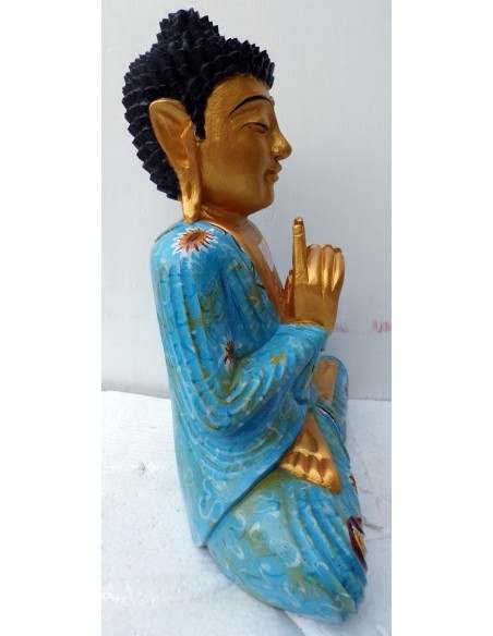Statua di Buddha in legno massello suar Intarsiato e dipinta a mano cm 36x16x41 h anticata