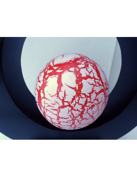 Lampada da tavolo nera in MDF e sfera in resina bianca e rossa cm 40x46x42h cimabella