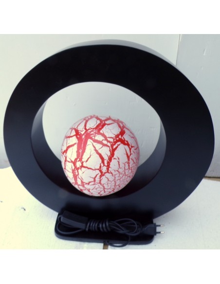 Lampada da tavolo nera in MDF e sfera in resina bianca e rossa cm 40x46x42h cimabella