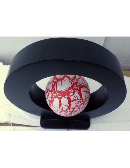 Lampada da tavolo nera in MDF e sfera in resina bianca e rossa cm 40x46x42h cimabella