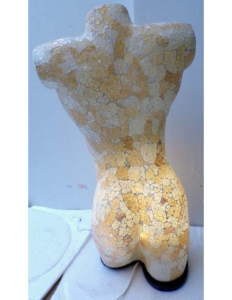 Lampada da tavolo busto di donna in resina e mosaico oro e bianco idea regalo