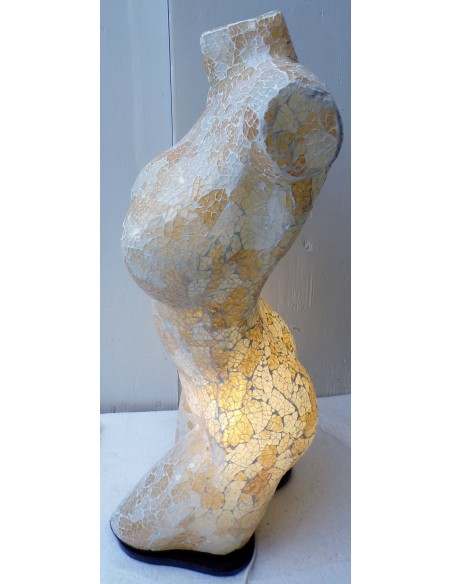 Lampada da tavolo busto di donna in resina e mosaico oro e bianco idea regalo