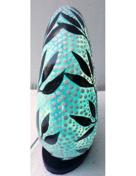 Lampada da tavolo abatjour in resina a ciambella dipinta tecnica maori fiori foglia cm 22x8x27h celeste