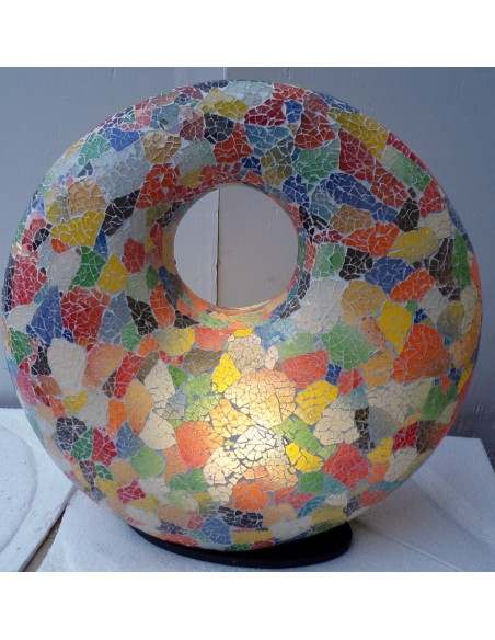 Lampada da tavolo sferica a ciambella in resina e mosaico multicolor idea regalo