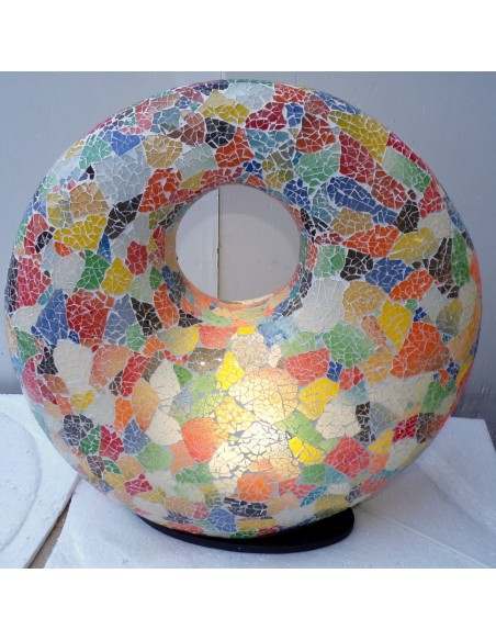 Lampada da tavolo sferica a ciambella in resina e mosaico multicolor idea regalo