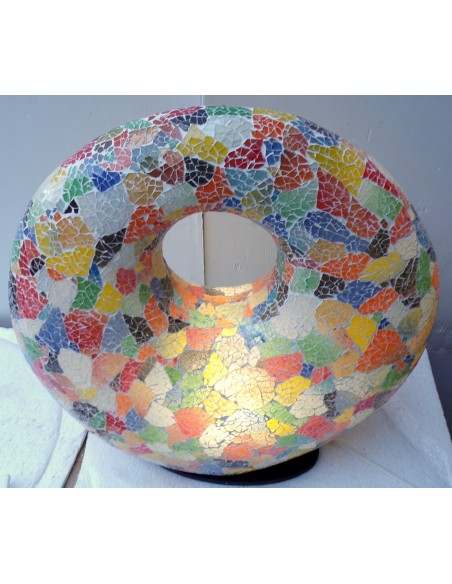 Lampada da tavolo sferica a ciambella in resina e mosaico multicolor idea regalo