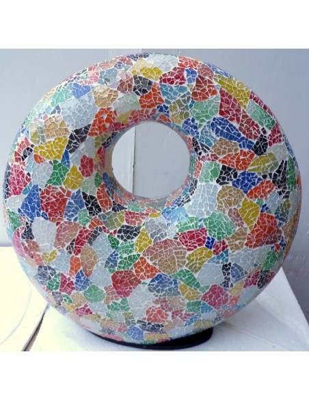 Lampada da tavolo sferica a ciambella in resina e mosaico multicolor idea regalo