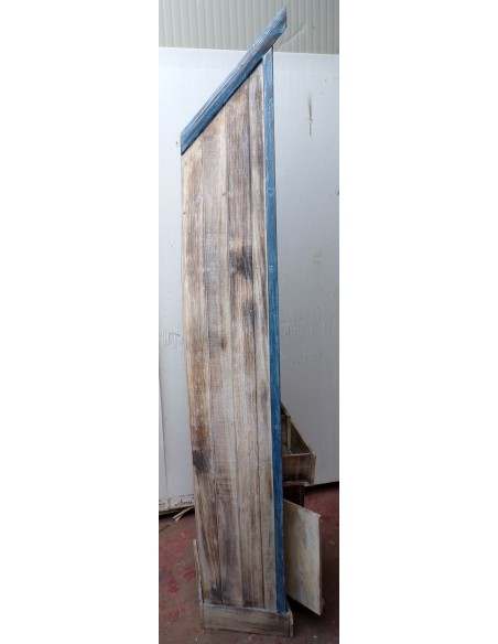 Libreria a forma di barca con ante, cassetti e porta bottiglie e bicchieri cm 205 h in albesia color bianco decapato