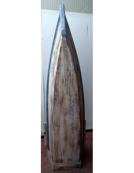 Libreria a forma di barca con ante, cassetti e porta bottiglie e bicchieri cm 205 h in albesia color bianco decapato