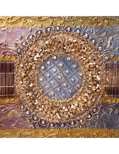 Quadro astratto texture cm 50x50 oro dipinto a mano tela cotone telaio legno D