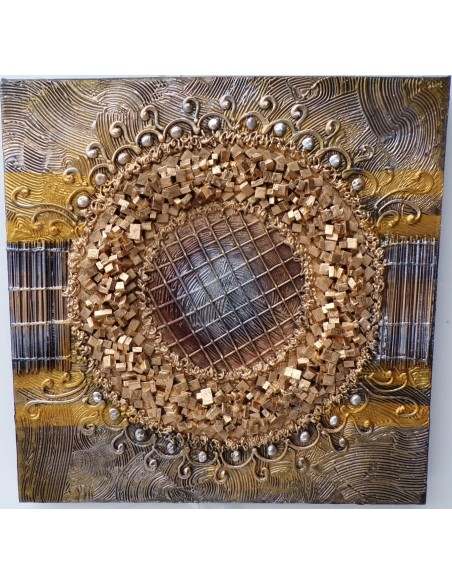 Quadro astratto texture cm 50x50 oro dipinto a mano tela cotone telaio legno E
