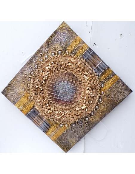 Quadro astratto texture cm 50x50 oro dipinto a mano tela cotone telaio legno E