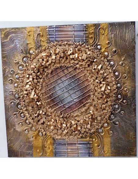 Quadro astratto texture cm 50x50 oro dipinto a mano tela cotone telaio legno E