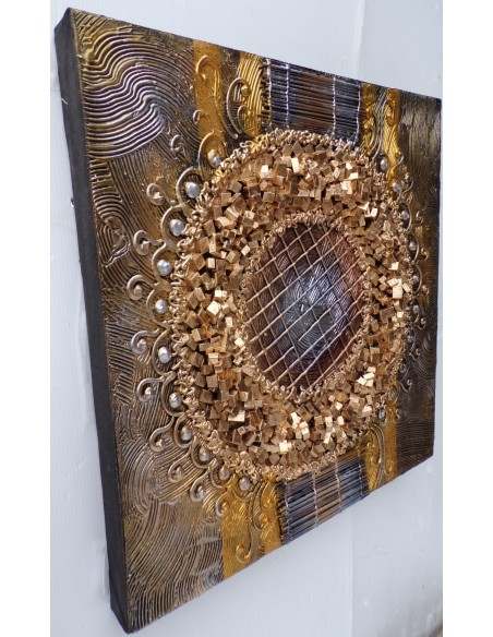 Quadro astratto texture cm 50x50 oro dipinto a mano tela cotone telaio legno E
