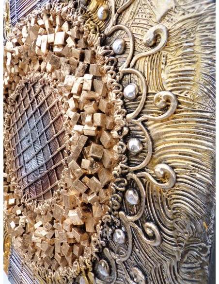 Quadro astratto texture cm 50x50 oro dipinto a mano tela cotone telaio legno E