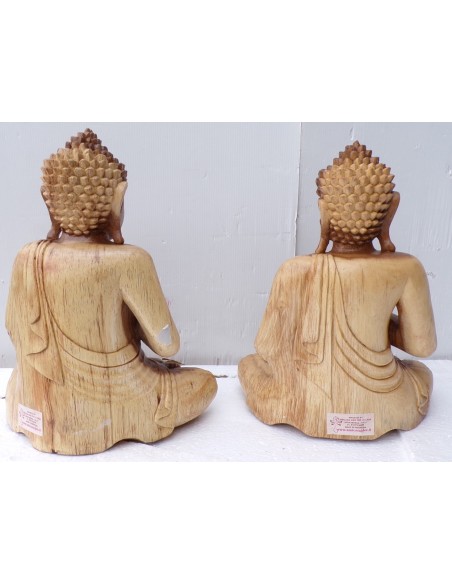 Statua di Buddha in legno massello suar Intarsiato mano cm 24x13x30h anticata