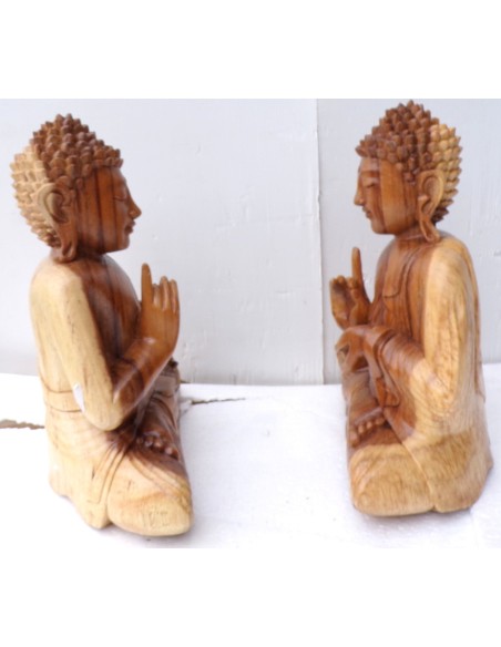 Statua di Buddha in legno massello suar Intarsiato mano cm 24x13x30h anticata
