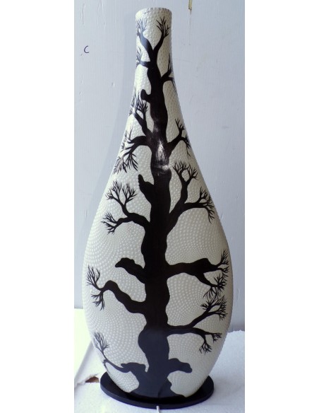 Lampada da tavolo in resina a bottiglia bianca con albero della vita tecnica maori cm 30x7x76h