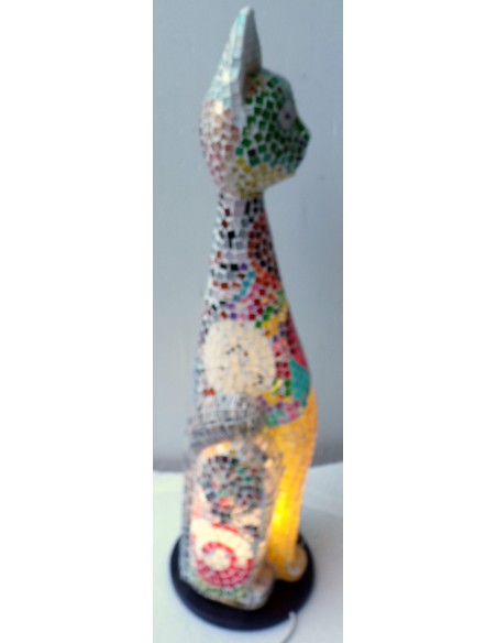 Lampada abatjour gatto cm 60 in resina e mosaico multicolor gattino da tavolo
