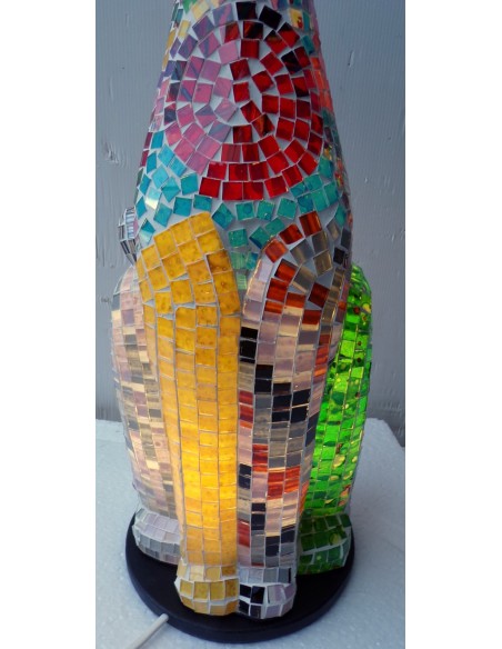 Lampada abatjour gatto cm 60 in resina e mosaico multicolor gattino da tavolo