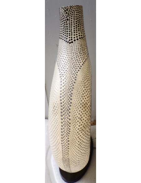 Lampada da tavolo in resina a bottiglia Albero della vita bianca nero dipinta tecnica maori spirale cm 36x12x52