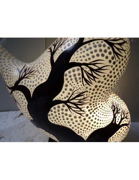 Lampada da tavolo con base in legno mdf nera a cuore bianco love heart cm 30x12x30h