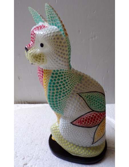 Lampada abatjour gatto cm 30 in resina dipinta con tecnica aborigena maori multicolor gattino