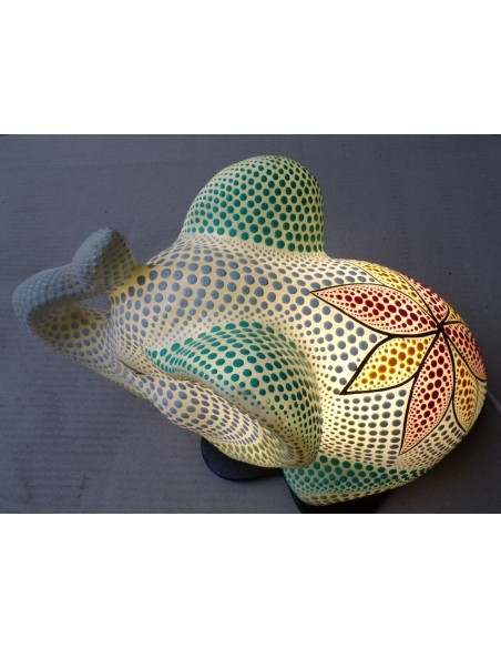 Lampada abatjour elefante cm 35 in resina dipinta celeste bianca con tecnica aborigena maori idea regalo