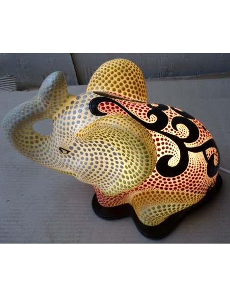 Lampada abatjour elefante cm 35 in resina dipinta tribale con tecnica aborigena maori idea regalo