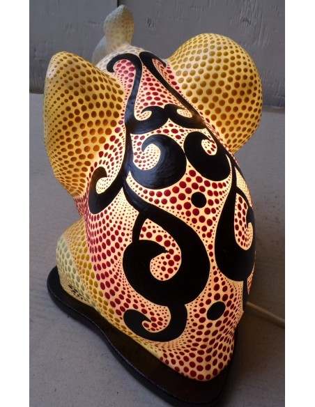 Lampada abatjour elefante cm 35 in resina dipinta tribale con tecnica aborigena maori idea regalo