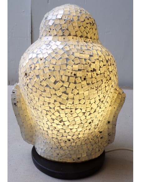 Lampada abatjour Testa di Buddha in resina e mosaico bianca idea regalo
