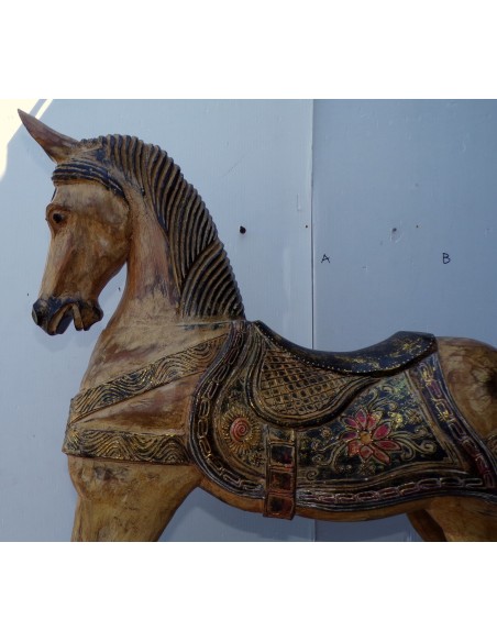 Cavallino a dondolo in legno cavallo creato dipinto a mano marrone crema102x27