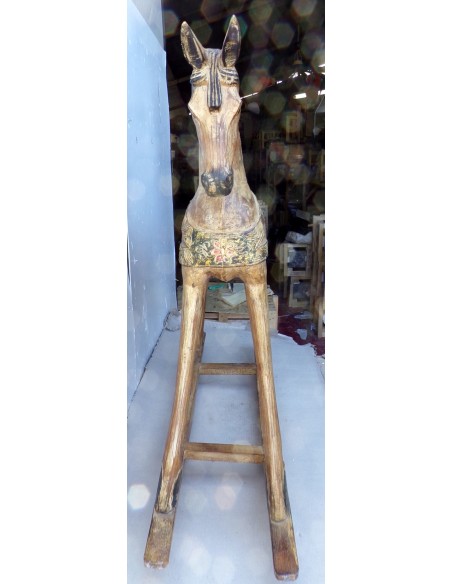 Cavallino a dondolo in legno cavallo creato dipinto a mano marrone crema102x27