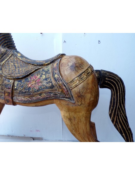 Cavallino a dondolo in legno cavallo creato dipinto a mano marrone crema102x27