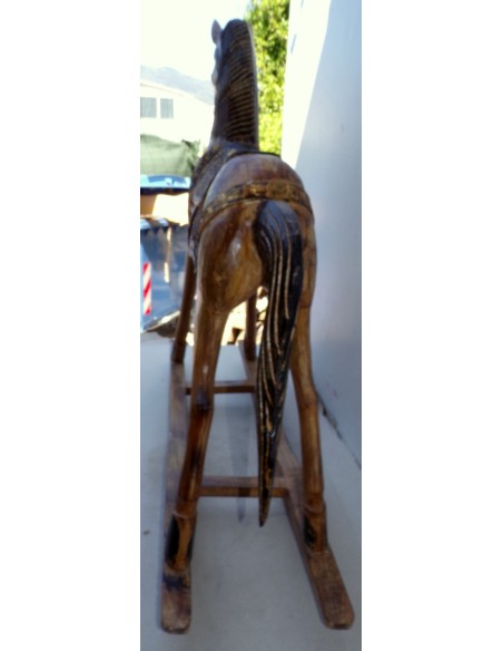 Cavallino a dondolo in legno cavallo creato dipinto a mano marrone crema102x27
